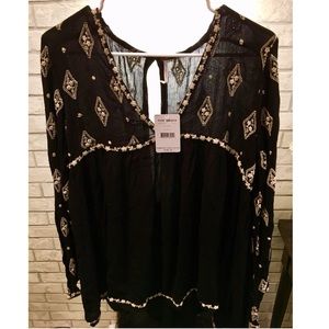 Free People Diamond Embroidered Bell Sleeve
